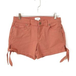 Loft Side Tie Shorts Size 4 Mid Rise Pockets Stretch Denim Peach Pink EUC B85